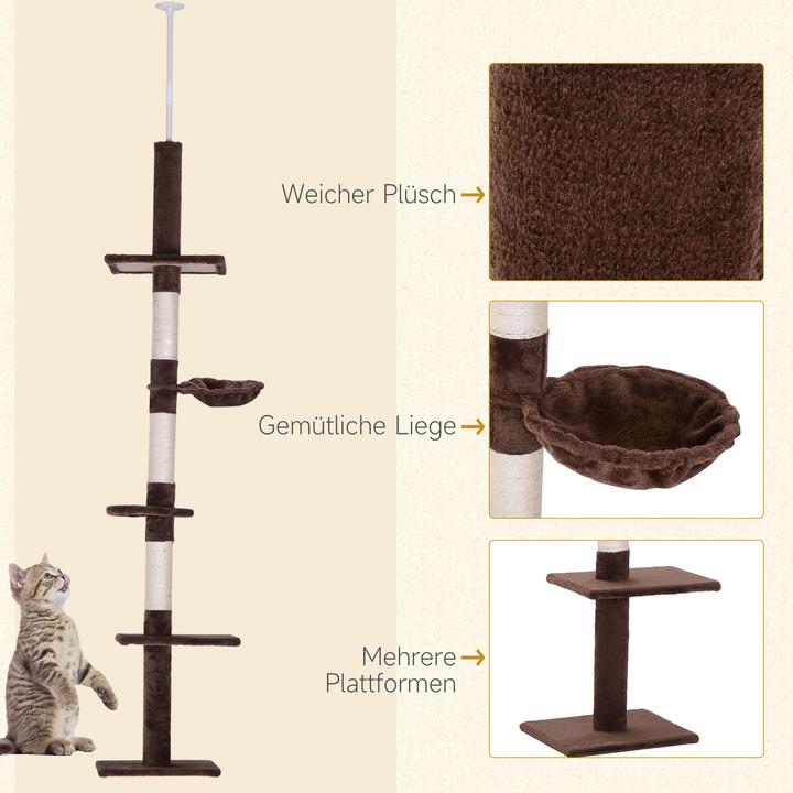 Produktbild PawHut Kratzbaum höhenverstellbar (260 cm, Braun)
