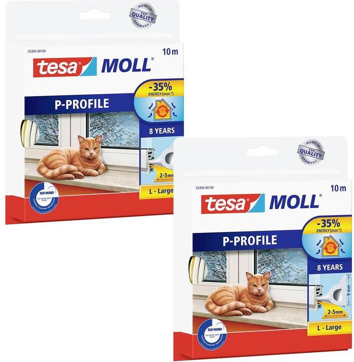 Produktbild tesa 2x tesamoll CLASSIC P-Profil Fensterdichtung, Gummidichtung zum Isolieren, Zweierpack