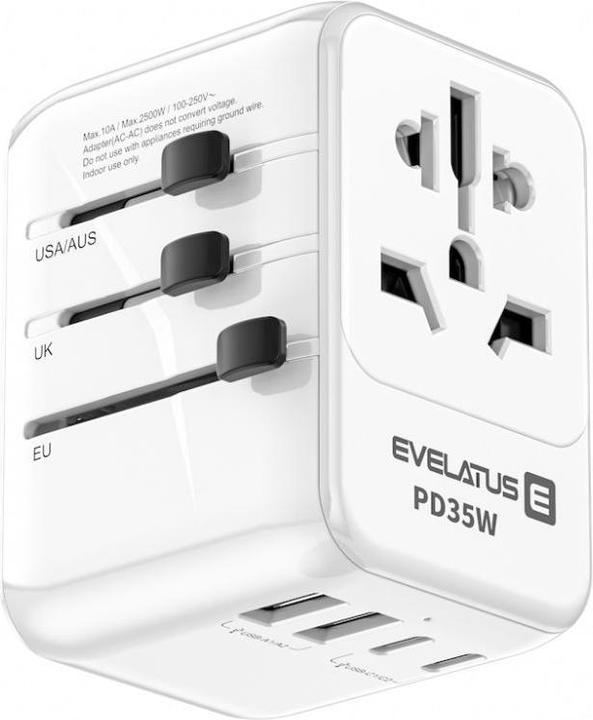 Produktbild Evelatus 35W World Travel Adapter 1PD & 2Type-C & 2USB Charger (2500 W)