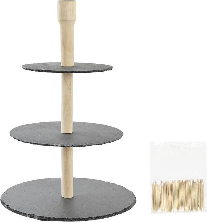 DKD Home Decor Tablett für Snacks 3-stöckige Abstützung Bambus Tafel 28 x 28 x 39,5 cm
