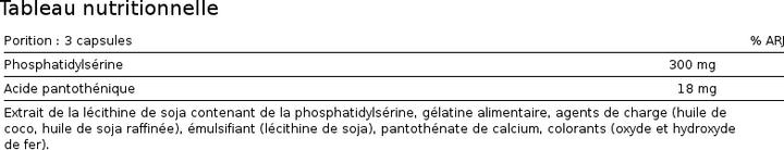 Nährwerte und Zutaten Burgerstein Brain PS (60 Stück, Kapseln, 120 g)