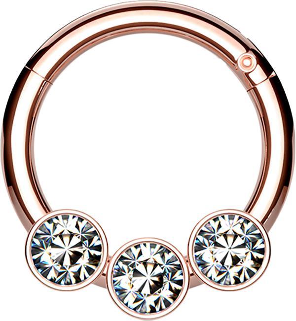 Immagine prodotto Star Piercing Anello micro segmento con cerniera in oro rosa con tre perle e cristalli in argento (Acciaio chirurgico 316L, senza ottone)