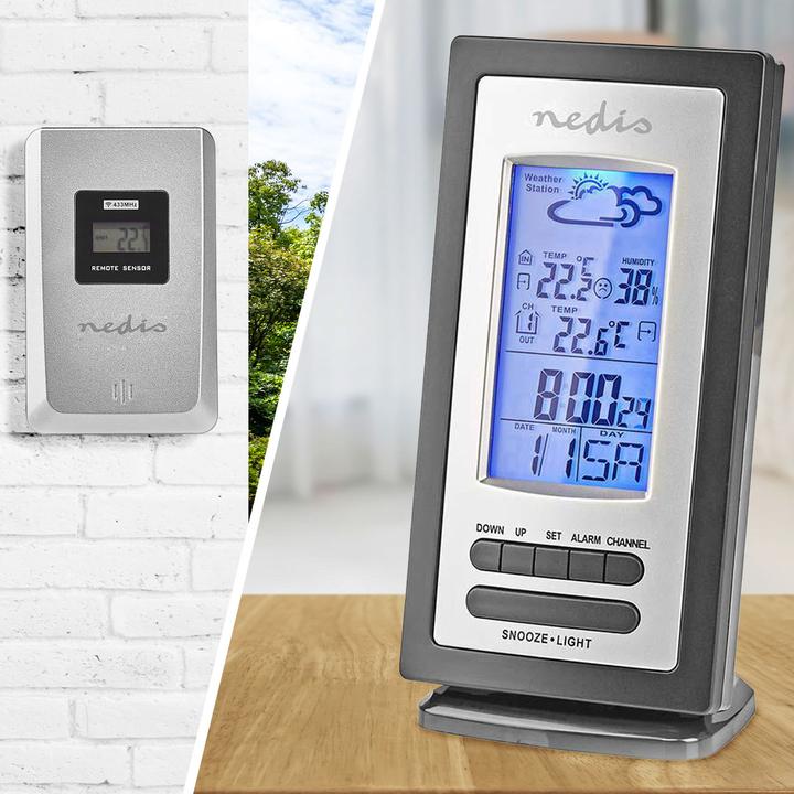 Actual product image Nedis Weather Station - Alarm - Hygrometer - Outdoor Sensor - Black/Silver