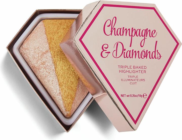 Makeup Revolution I Heart Makeup Triple Baked Highlighter (Champagne & Diamonds, Highlighter, Bronzer, 10 g)