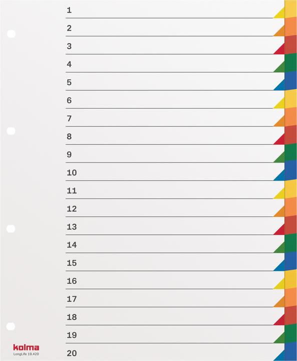 Actual product image Kolma Index A4 XL superstrong blank 20-piece coloured