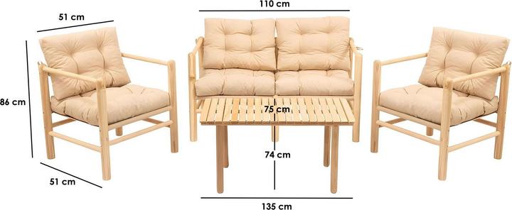 Image du produit Kalune Design Soft Garden Table Three Chairs Set (135 cm)