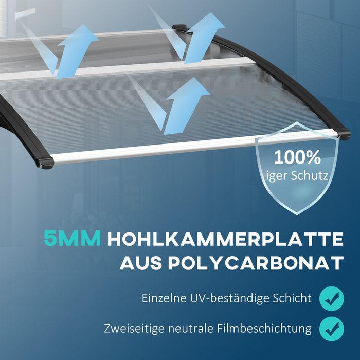 Produktbild Swisshandel24 Pultvordach Vordach für Haustür 103x96,5x27cm mit UV Schutz, Regenschutz Sonnenschutz, Alu Schwarz