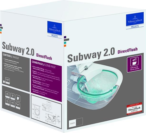 Villeroy & Boch V&B Combi-Pack SUBWAY 2.0 m WWC ti. DF u WCSitz SlimSeat we cplus