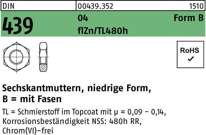 Immagine prodotto Dado esagonale DIN 439 forma B BM 30 AU zincato. Lubrificante flZnnc 480h-L (M30)