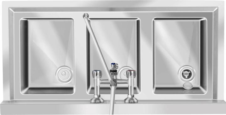 Produktbild Royal Catering Spültisch Spülbecken Edelstahl Gastrospüle Edelstahlspüle Gastro Spüle 3 Becken (Aufsatzspülbecken, 25 cm, 100 cm)