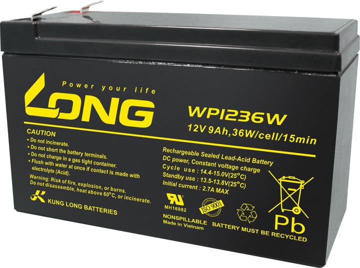 Image du produit Long WP1236W WP1236W Batterie au plomb 12 V 9 Ah Non-tissé au plomb (AGM) (L x H x P) 151 x 102 x (12 V, 9000 mAh)