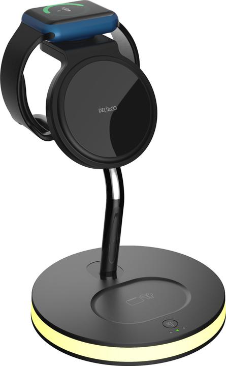 Actual product image Deltaco 3-in-1 magnetinis belaidis įkroviklis, telefonas/TWS/laikrodis, LED lemputė / QI-1041 (18 W)