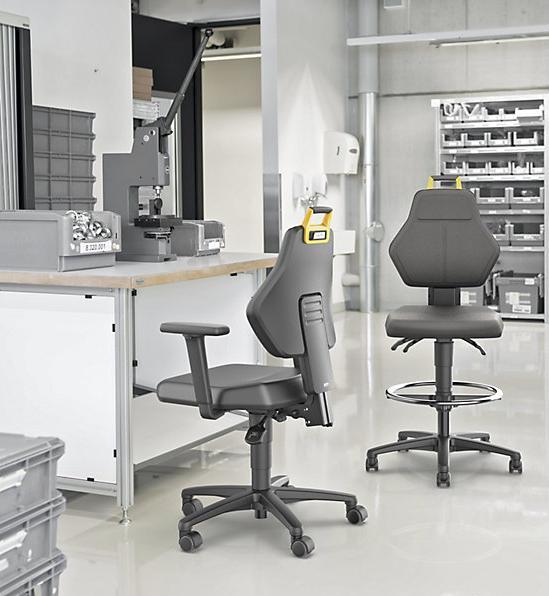 Actual product image eurokraft pro Industrial swivel chair, black, high chair with floor glides and foot ring