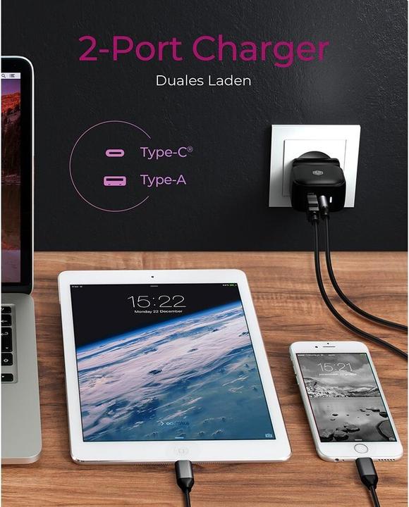 Productafbeelding Icy Box Adap Voeding 2-poorts, USB + USB-C (38 W)