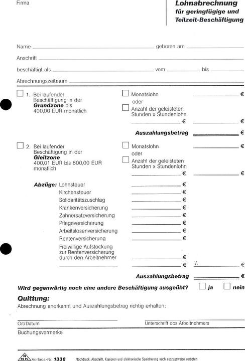 Nährwerte und Zutaten Rnk Verlag Vordruck "Lohnabrechnung Teilzeit-Besch„ftigte" (50 x)