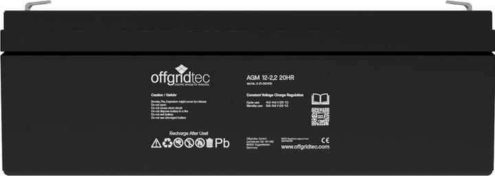 Immagine prodotto Offgridtec ® AGM 2,2Ah 20HR 12V - Batteria solare Estremamente resistente ai cicli (1 pz., Specifico del dispositivo, 2100 mAh)