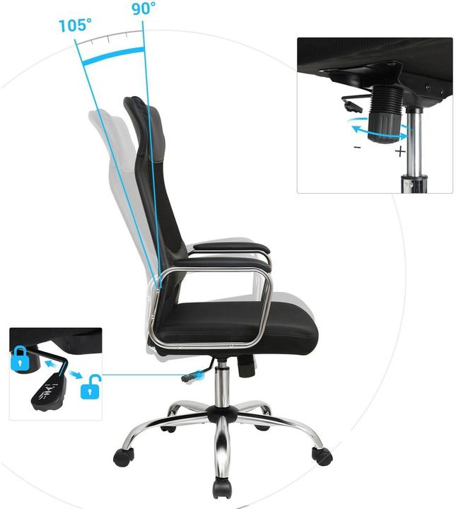 Image du produit Songmics Chaise de bureau, OBN33BK similicuir noir, piétement chromé