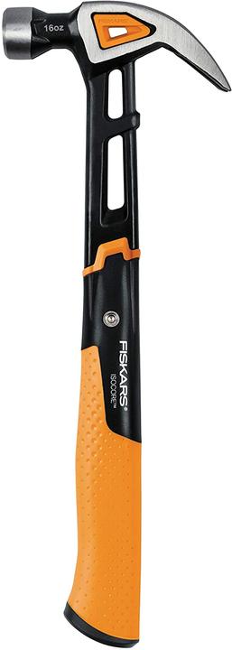 Fiskars Universalhammer IsoCore M mit gebogener Klaue, Länge: 34 cm, Gewicht: 884 g, Schwarz/Orange (884 g)