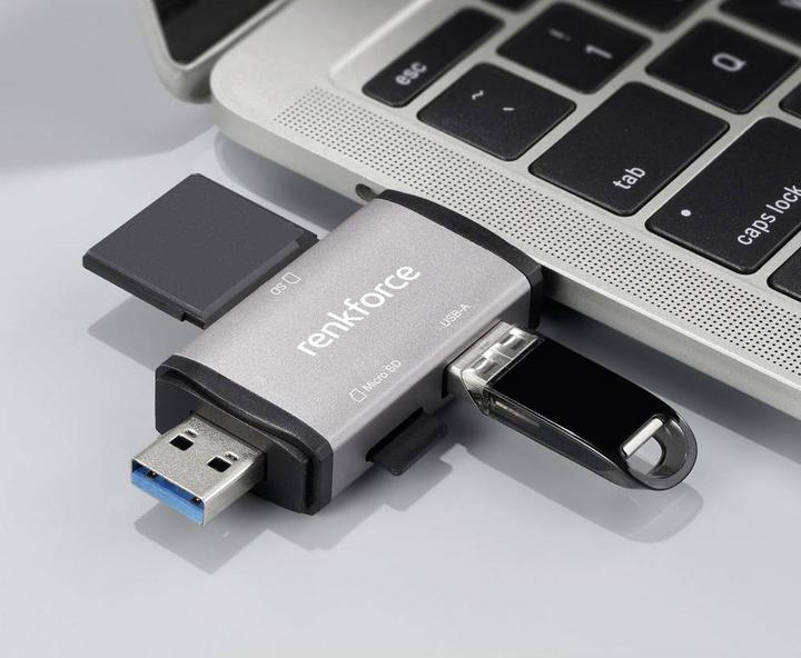 Produktbild Renkforce RF-CR-480 Externer Speicherkartenleser USB-A, USB-C® Aluminium-Grau (USB, USB-C)
