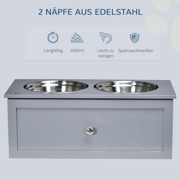 Produktbild Swisshandel24 Hundenapf mit Schublade, erhöhter Fressnapf, Doppel Hundenapf aus Edelstahl, Futternapf für mittelgr (2 l)