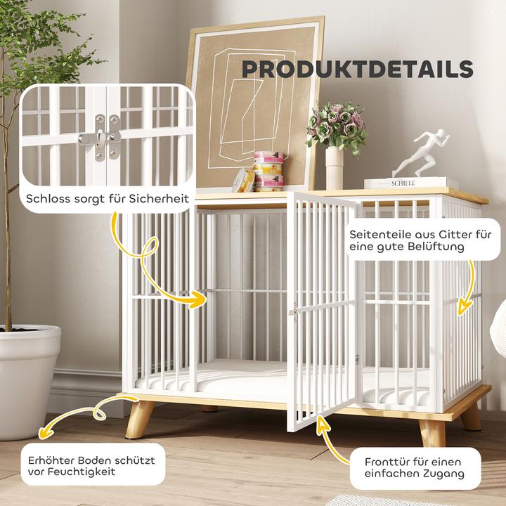 Actual product image PawHut Hundekäfig Stahl, Spanplatte Weiss+Eiche (Dog house)