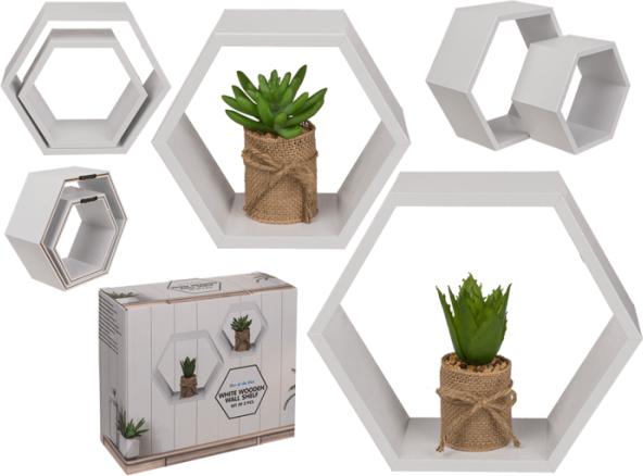 Produktbild Ootb Weisses Wandregal, 6-eckig, 2er Set (23 x 20 x 9 cm)