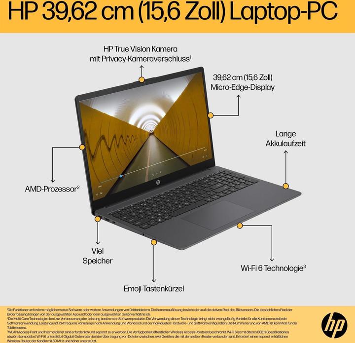 Image du produit HP 15-fc0456ng (15.60", AMD Ryzen 5 7520U, 16 Go, 512 Go, DE)