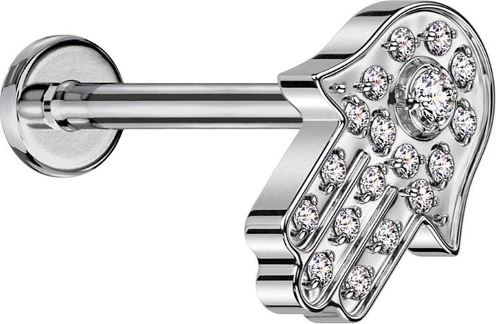 Star Piercing Micro Threadless Labret silber Hamsa silber Kristalle silber (Titan G23, ohne Messing)