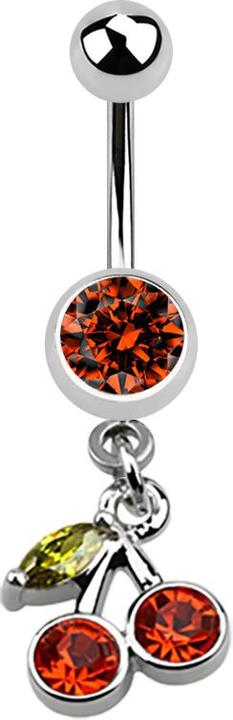 Star Piercing Banane silber mit Anhänger Krische orange und grünem Blatt (ohne Messing, Chirurgenstahl 316L)