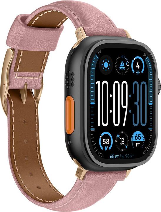 Image du produit Amazingthing Class Band Lederarmband für Apple Watch 45 / 46 / 49 mm - Rosa (Acier inoxydable, Cuir pleine fleur)