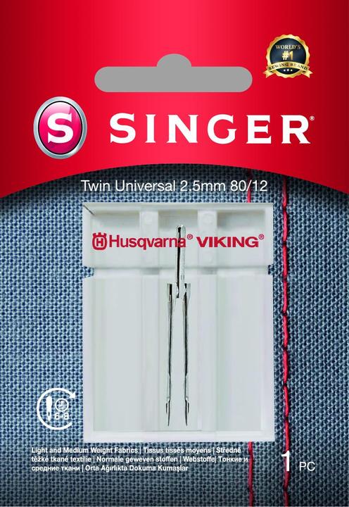 Singer TWIN sewing machine needle, 2.5mm, 80/12