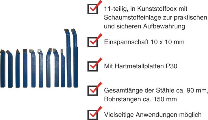 Actual product image Paulimot Turning tool set 11-piece with carbide tips P30, DIN 4976, 10 mm (90 mm)