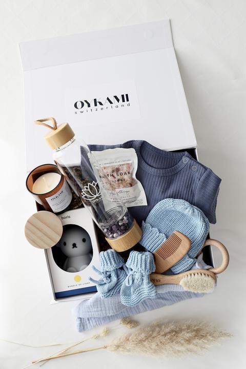 Actual product image Oykami Mama & Baby Geschenkbox Blau "Lugano" Boris - violette Steine