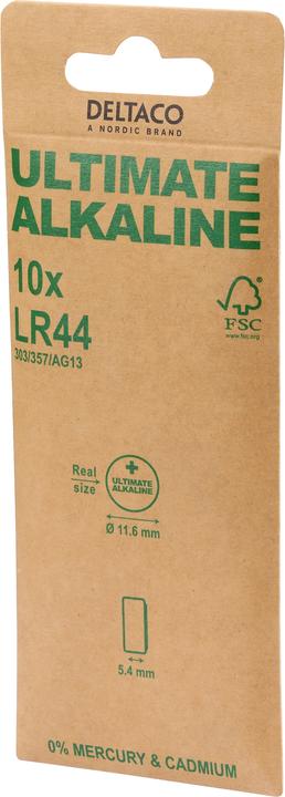 Actual product image Deltaco Ultimate Alkaline, 1.5V, LR44 button cell, 10-pack bulk (10 pcs., LR44)