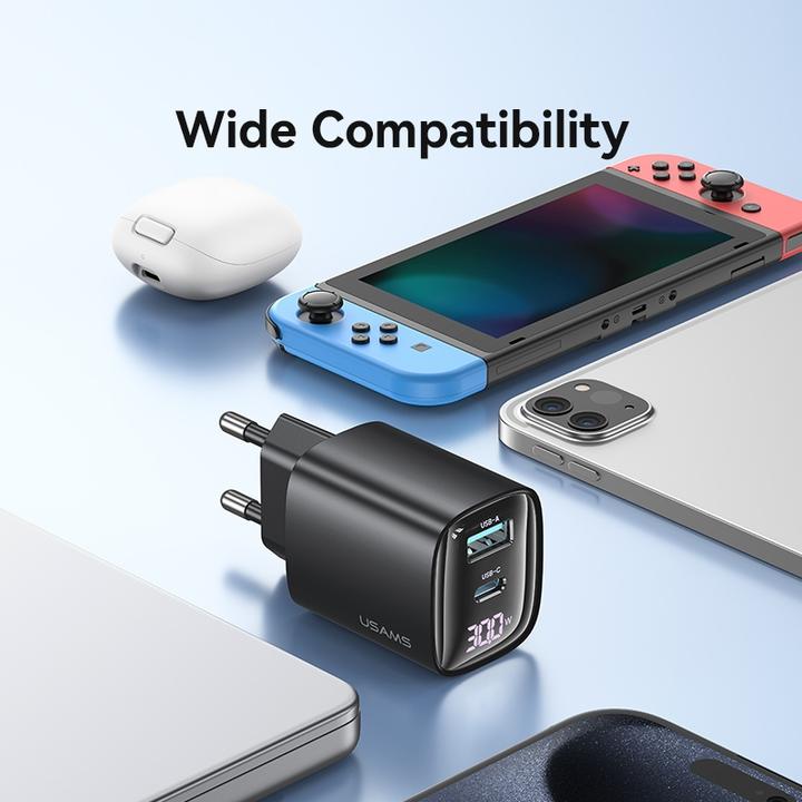 Produktbild Usams Ład. siec. CC229 30W GaN USB-C/USB-A Fast Charging XC Series czarny/black CC229TC01 (30 W)