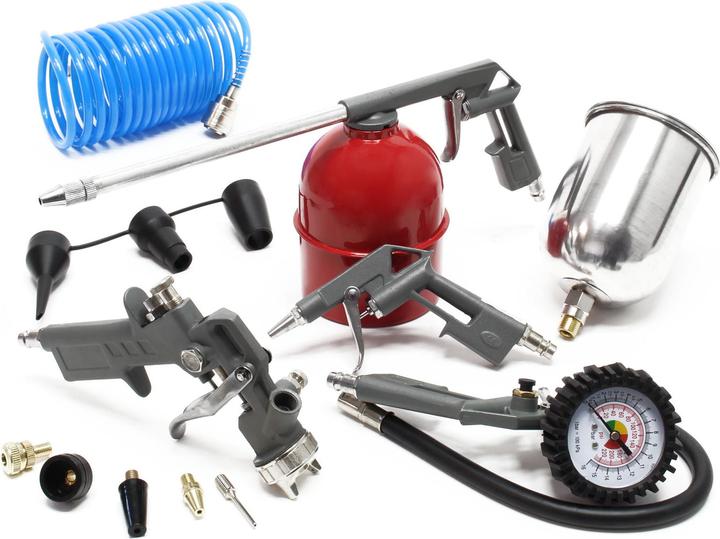 Actual product image Wiltec 13 Pieces Air Compressor Accessory Tool Set Spray Gun Air Blow Gun Tyre Inflator Air Line Hose