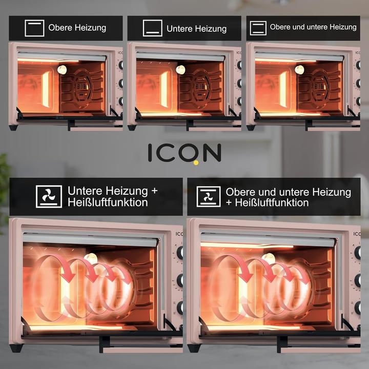 Image du produit Icqn XXL Vrijstaande Oven - 60L - Convectie Mini Oven - Hetelucht /u0026 Grillfunctie - Gemailleerde Holt