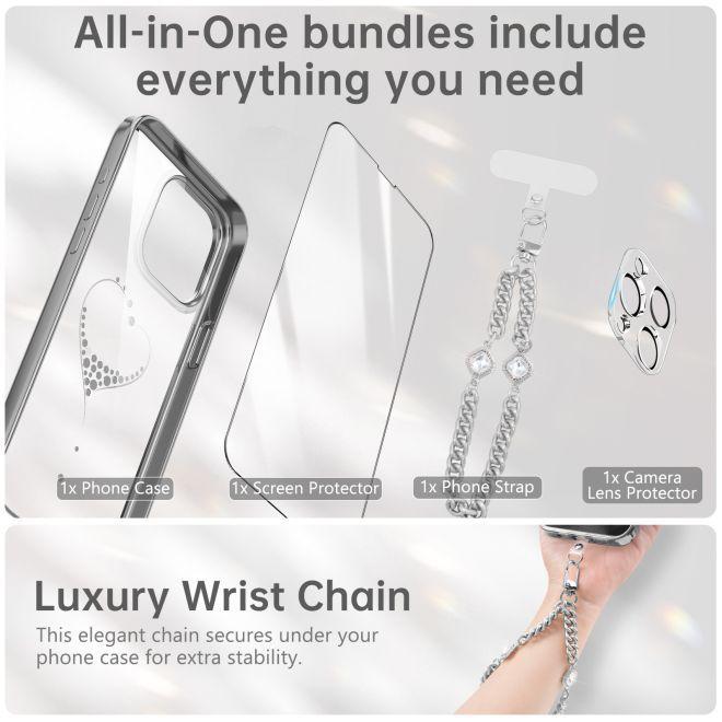 Image du produit Kingxbar Coque en silicone Wish Series avec cristaux pour iPhone 15 Pro Max - argent (Apple iPhone 15 Pro Max)