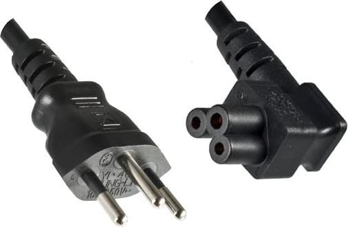 Produktbild Dinic Netzkabel Schweiz Typ J (teilisoliert) auf C5 90°, 0,75mm², Zulassung: SEV, schwarz, Länge 3,00m DIN (3 m)
