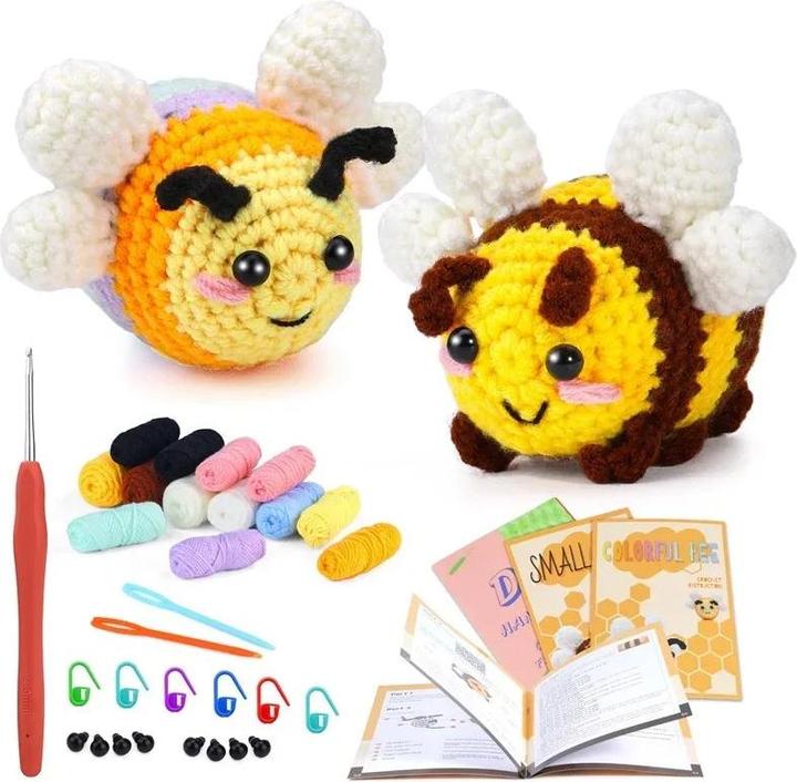 Image du produit Activity Board Little Bee set de crochet pour débutants avec tutoriel vidéo fil à tricoter en coton aiguilles en