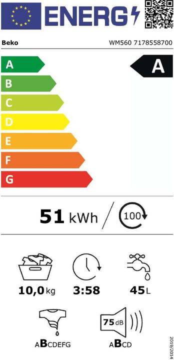 Energie-Label Beko Waschmaschine WM560, 10kg (10 kg, Rechts)