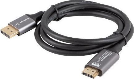 Lanberg Displayport(M)-HDMI(M) Kabel 1M 4K Schwarz und Silber (Kabeldurchlass, 100 cm)