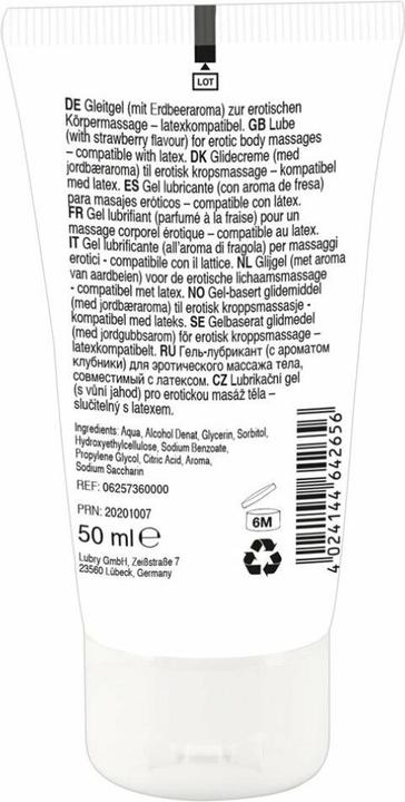 Voedingswaarden en ingrediënten Lick-it Erotic Massage Gel Strawberry (50 ml)