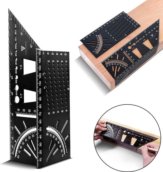 Produktbild Stahlwerk 2er Set Gehrungswinkel-Lineal mit Anschlag und Bohrlehre 3D-Winkel Gehrmass