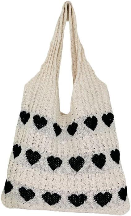 Produktbild Only-Bags.Store Minimalistische Liebe Muster Hobo Tasche, gestrickt Lagerung Einkaufstasche, leichte Urlaub Tasche
