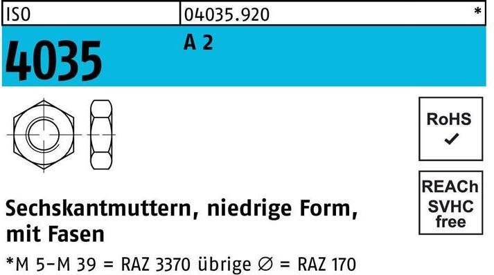 Immagine prodotto Dado esagonale ISO 4035 basso con smussi M 8 A 2 (M8)