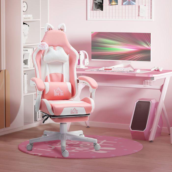 Produktbild Swisshandel24 Gaming Stuhl Ergonomischer Gamer Stuhl mit Lendenwirbelstütze, Fussstütze Rosa