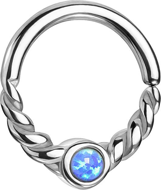 Star Piercing Micro Piercing Ring silber halb geflochten mit Opal blau (Chirurgenstahl 316L, ohne Messing)