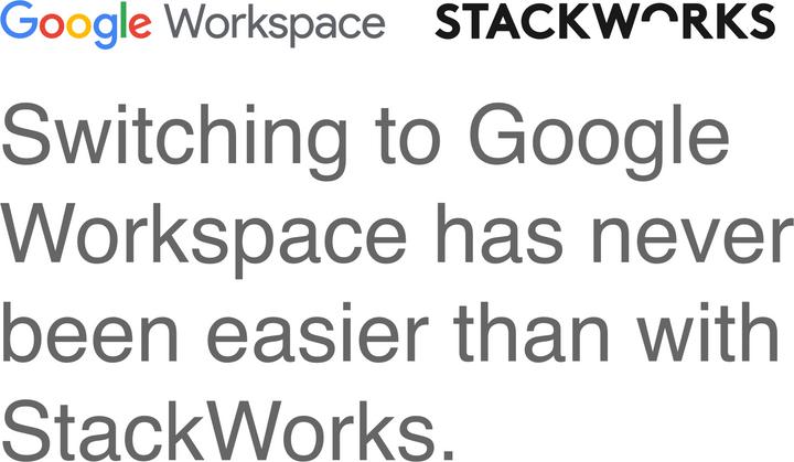 Produktbild StackWorks Google Workspace Business Standard Managed Service Migration (KMU, Grossunternehmen, Bildungseinrichtung, Öffentliche Institution, 12 Monate, Abo)
