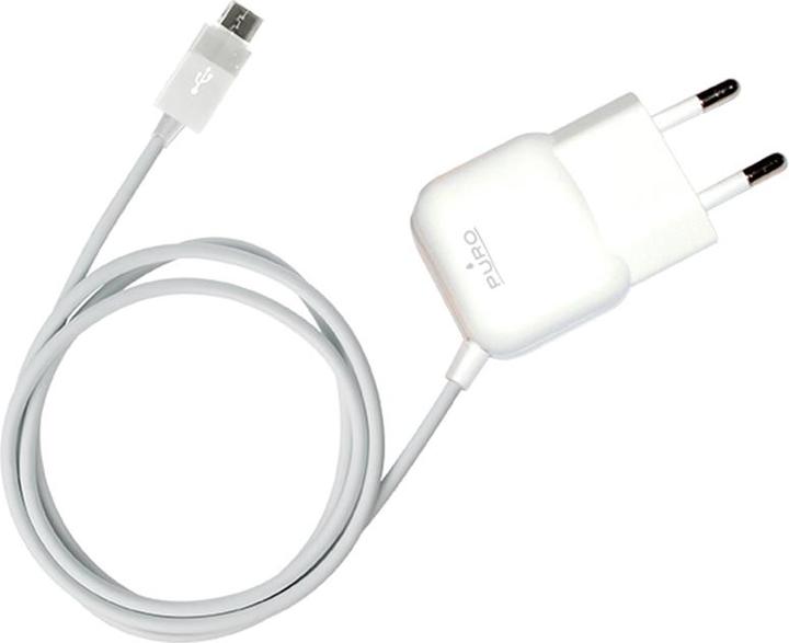 Puro Mini Travel Charger - Przenośna ładowarka sieciowa z kablem Micro USB (biały) (5 W)